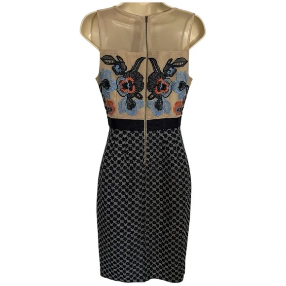 Moulinette Soeurs Embroidered Mesh Bodice Dress Navy Floral Lace Size 2 - Picture 5 of 14